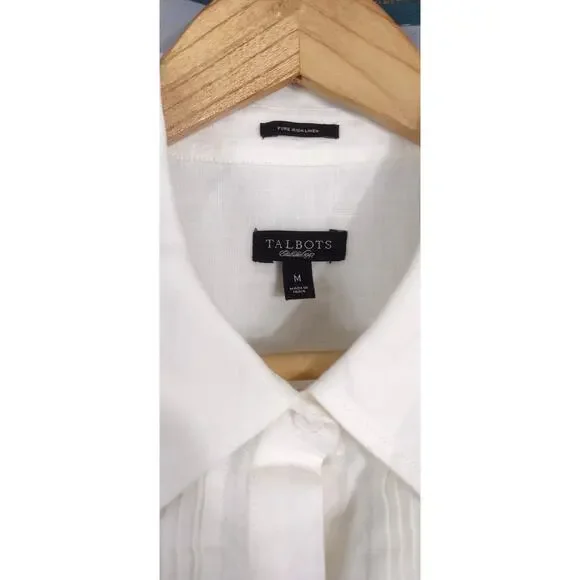 Talbots Women's Top 100% Linen Short Sleeve White Pleated Medium - Picture 8 of 11